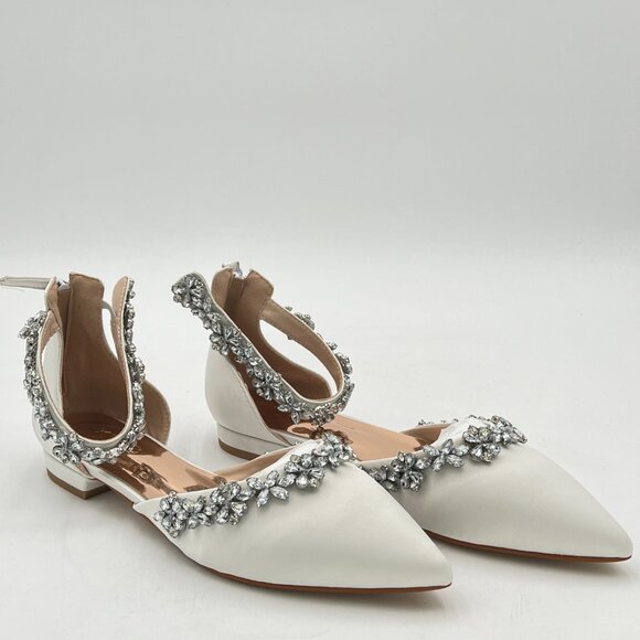 XYD White Pointed Toe D'Orsay Wedding Sparkly Rhinestones Ankle Strap Sandals - Picture 4 of 7